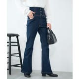 デニム濃色 | ハイウエストストレッチフレアデニムパンツ | WEGO【WOMEN】