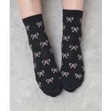 ブラック | 総柄リボンクルーソックス | WEGO【WOMEN】