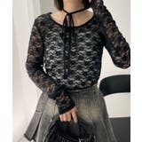 ブラック | チョーカーリボン付きレースロンT | WEGO【WOMEN】