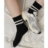 ブラック | 切り替えラインクルーソックス | WEGO【WOMEN】