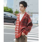 オレンジチェック1 | リラックスフィットパターンカーディガン | WEGO【MEN】