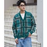 グリーンチェック1 | ベロアモールパターンカーディガン | WEGO【MEN】