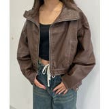 ブラウン | 配色ステッチWZIPショートブルゾン | WEGO【WOMEN】