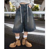 デニム中濃加工色 | ウエストドロストダブルニーバギーハーフパンツ | WEGO【WOMEN】