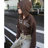 ブラウン | ラインストーン裏起毛ショートジップパーカー | WEGO【WOMEN】