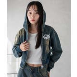 デニム中濃加工色 | ヴィンテージウォッシュショートフードブルゾン | WEGO【WOMEN】