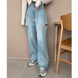 デニム淡色 | サイドカットデニムストレートパンツ | WEGO【WOMEN】