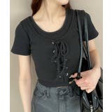 ブラック | ヴィンテージライクレースアップT | WEGO【WOMEN】