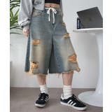デニム淡加工色 | ヴィンテージウォッシュダメージバギーハーフパンツ | WEGO【WOMEN】