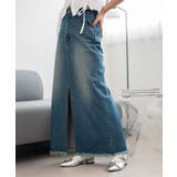 デニム中濃加工色 | フリンジロングスリットデニムスカート | WEGO【WOMEN】