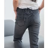 ブラック | レースアップフリンジストレッチフレアデニムパンツ | WEGO【WOMEN】