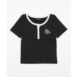 ブラック | ヘンリーネックドッド刺繍ロゴT | WEGO【WOMEN】