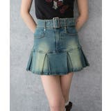 デニム中濃加工色 | ベルト付デニムプリーツスカパン | WEGO【WOMEN】