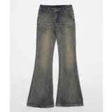 デニム中濃色 | バタフライ刺繍スタッズフレアデニム | WEGO【WOMEN】