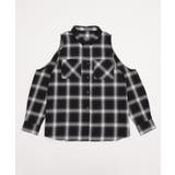 ブラック | オープンショルダーチェックBIGシャツ | WEGO【WOMEN】