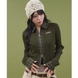 カーキ | チェックドッキングWジップニット | WEGO【WOMEN】