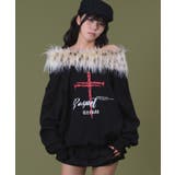 ブラック | ファーオフショルダークロスプルオーバー | WEGO【WOMEN】