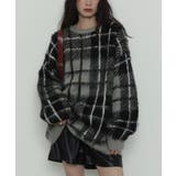 グレーチェック1 | シャギーパターンニットBIGプルオーバー | WEGO【WOMEN】