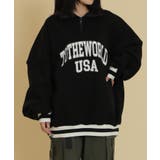 ブラック | ラインリブハーフZIPビッグスウェット | WEGO【WOMEN】