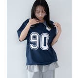 ネイビー | デニム襟付きロゴT | WEGO【WOMEN】