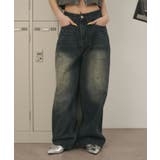 デニム中濃色 | バックベルトクロスバギーデニム | WEGO【WOMEN】