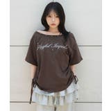 ブラウン | サイドドロストオフショルグラフィックT | WEGO【WOMEN】