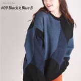 09.ブラック×ブルーB | ニット カラーブロッキング セーター | WESTSEA