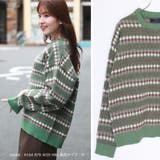 02.フォレストグリーン | ジャガードボーダー柄オーバーサイズクルー | WESTSEA