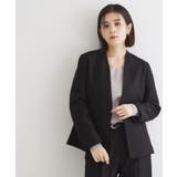 ブラック(019) | 【セットアップ可】ウール調ノーカラージャケット | THE SHOP TK