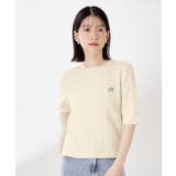 アイボリー(004) | ワンポイント刺繍ケーブル半袖ニット【洗濯機OK】 | THE SHOP TK