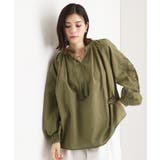 カーキ(027) | 袖刺繍コットンブラウス【洗える】 | THE SHOP TK