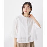 オフホワイト(003) | 5分袖レース刺繍コットンシャツ | THE SHOP TK