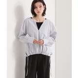 オフホワイト(303) | キーネックストライプドロストシャツブラウス | THE SHOP TK