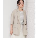 グレージュ(050) | 【セットアップ可】麻調ダブルブレスト 6分袖ジャケット | THE SHOP TK