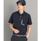 ネイビー(394) | サッカーストライプ ポケットあり 半袖ポロシャツ | adabatmen