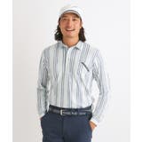 ホワイト(101) | JAZZモチーフ ストライプデザイン 長袖ポロシャツ | adabatmen