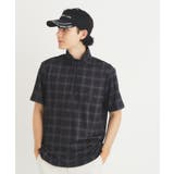 ブラック(019) | 【ADBT】チェックデザイン 半袖ハーフジッププルオーバー | adabatmen
