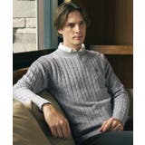 ライトグレー(011) | ケーブル柄クルーネックニット | adabatmen