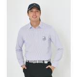 ブルー(393) | 吸水速乾シャンブレーストライプ長袖ポロシャツ | adabatmen