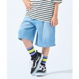 サックスブルー(090) | 【100-150cm/ひんやり】ゆったりシルエットの デニムハーフパンツ | SHOO・LA・RUE