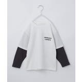 アイボリー(004) | 【110-160】レイヤード風デニムアップリケロンTee | THE SHOP TK