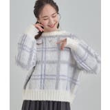 ホワイト(201) | 【S-LL】女性らしさ漂う ふわふわチェック柄ニット | Cutie Blonde