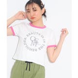 オフホワイト×ピンク(172) | Y2K気分♪配色リンガー刺繍Tシャツ | PINK-latte