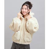 アイボリー(004) | 耳付きフェイクファーブルゾン | PINK-latte