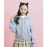 ブルー(091) | クロップドリボン刺繍パーカ | PINK-latte