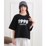 ブラック(019) | ミニ裏デザインアップリケTシャツ | PINK-latte