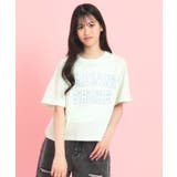 ミントグリーン(021) | サテンアップリケカレッジTシャツ | PINK-latte