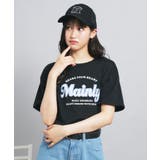 ブラック(019) | ギンガムアップリケTシャツ | PINK-latte