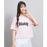 ピンク(071) | ギンガムアップリケTシャツ | PINK-latte