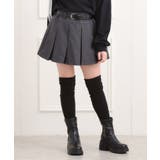 チャコールグレー(014) | ベルト付きプリーツスカート | PINK-latte